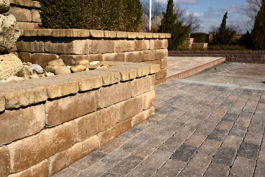 Terrace with stone wall