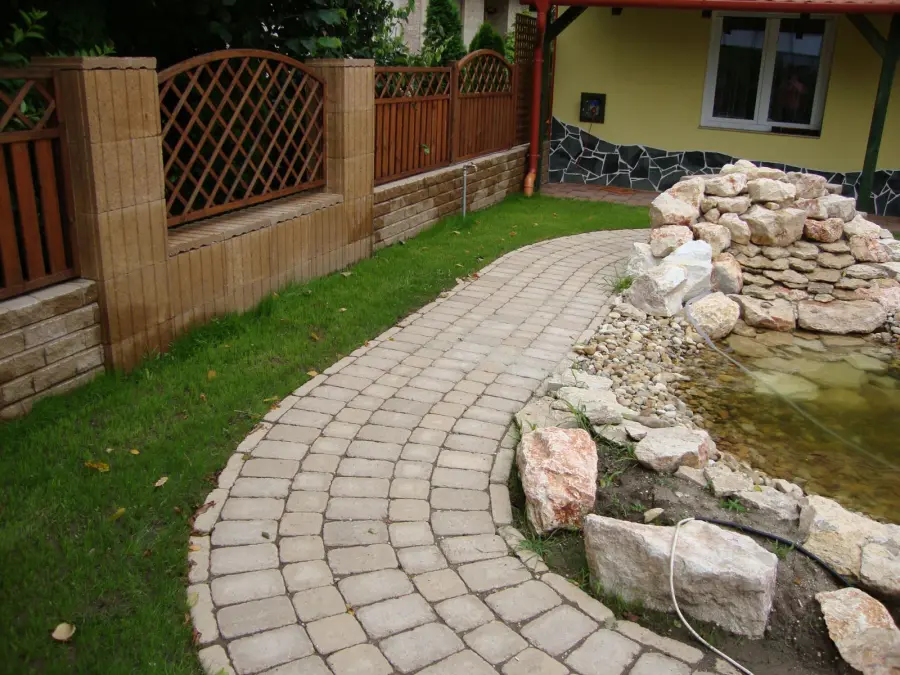 Garden path by a pond